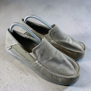 Crocs Santa Cruz Loafer Shoes Mens Size 10 Khaki Canvas Slip On Beach Sneakers